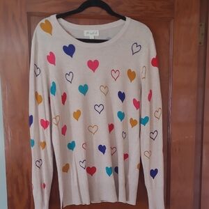Marled Cream Multicolor Heart Sweater